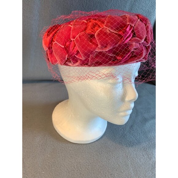 Ladies Pink Satin and Velvet Braided Hat Sz 22 Vintage - Picture 9 of 10